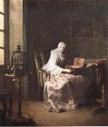 Lady with a Bird-Organ Jean Baptiste Simeon Chardin